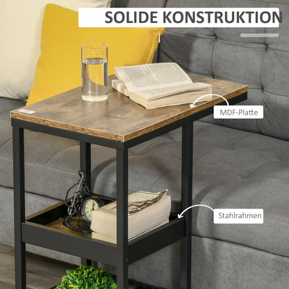 Side Table, Coffee Table with Wheels, Storage, Industrial Style for Living Room, Bedroom, Dark Brown, 51 x 33 x 66 cm