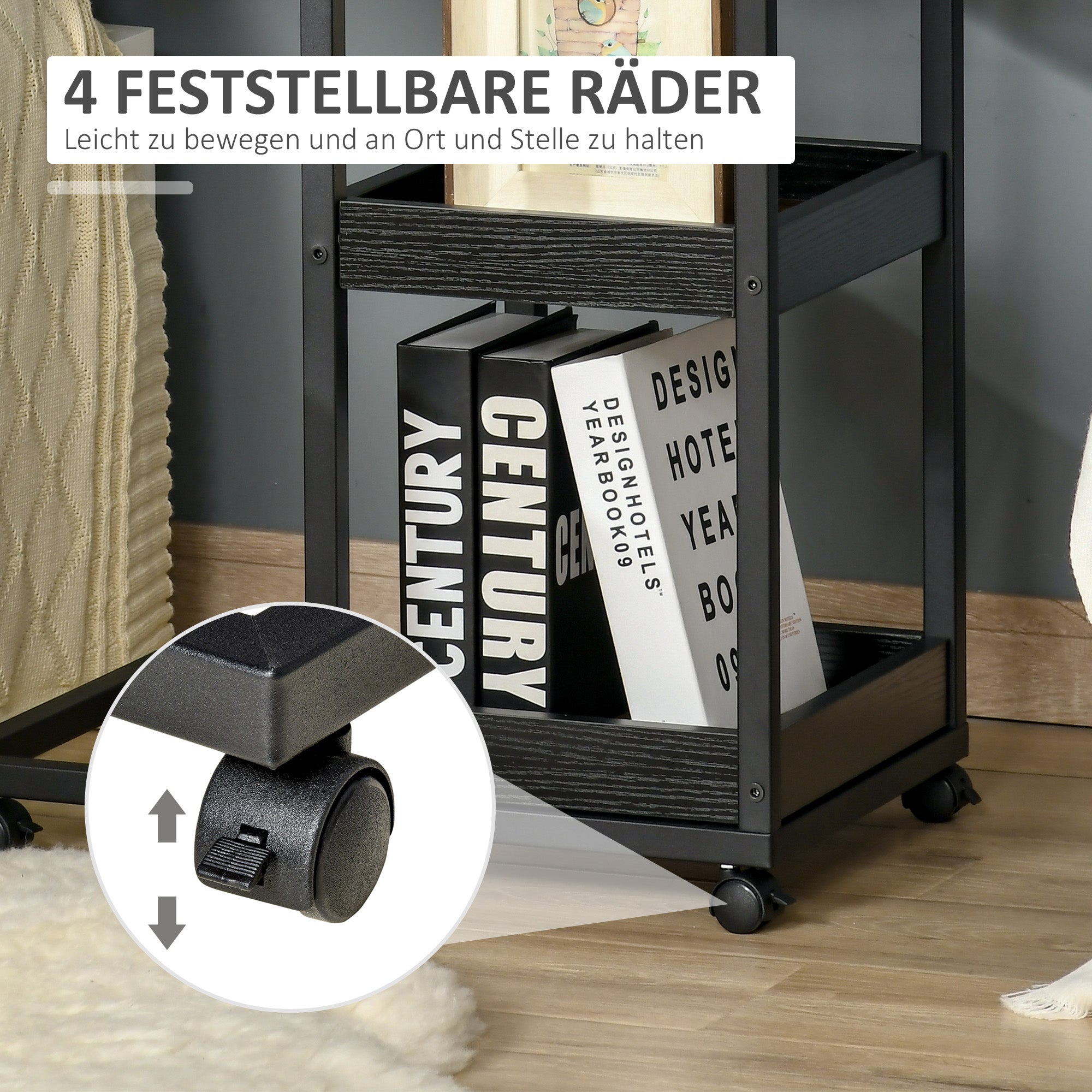 Side Table, Coffee Table with Wheels, Storage, Industrial Style for Living Room, Bedroom, Dark Brown, 51 x 33 x 66 cm