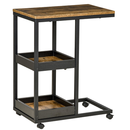Side Table, Coffee Table with Wheels, Storage, Industrial Style for Living Room, Bedroom, Dark Brown, 51 x 33 x 66 cm