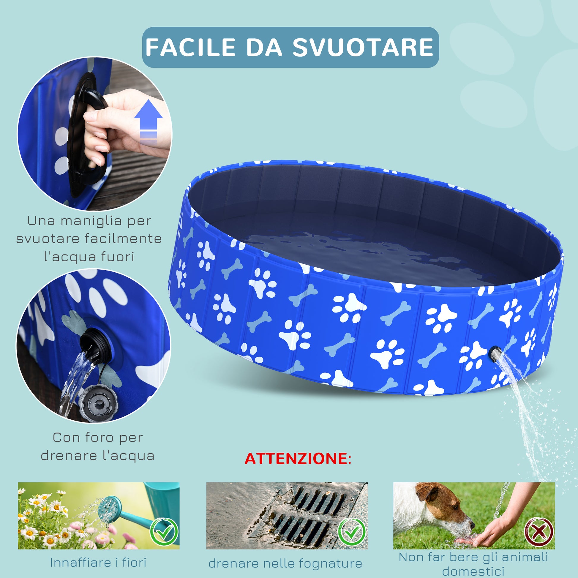 Medium Size Dog Pool 65kg in Hard Plastic and Non-Slip for Garden or Indoor, Blue Φ120x30cm