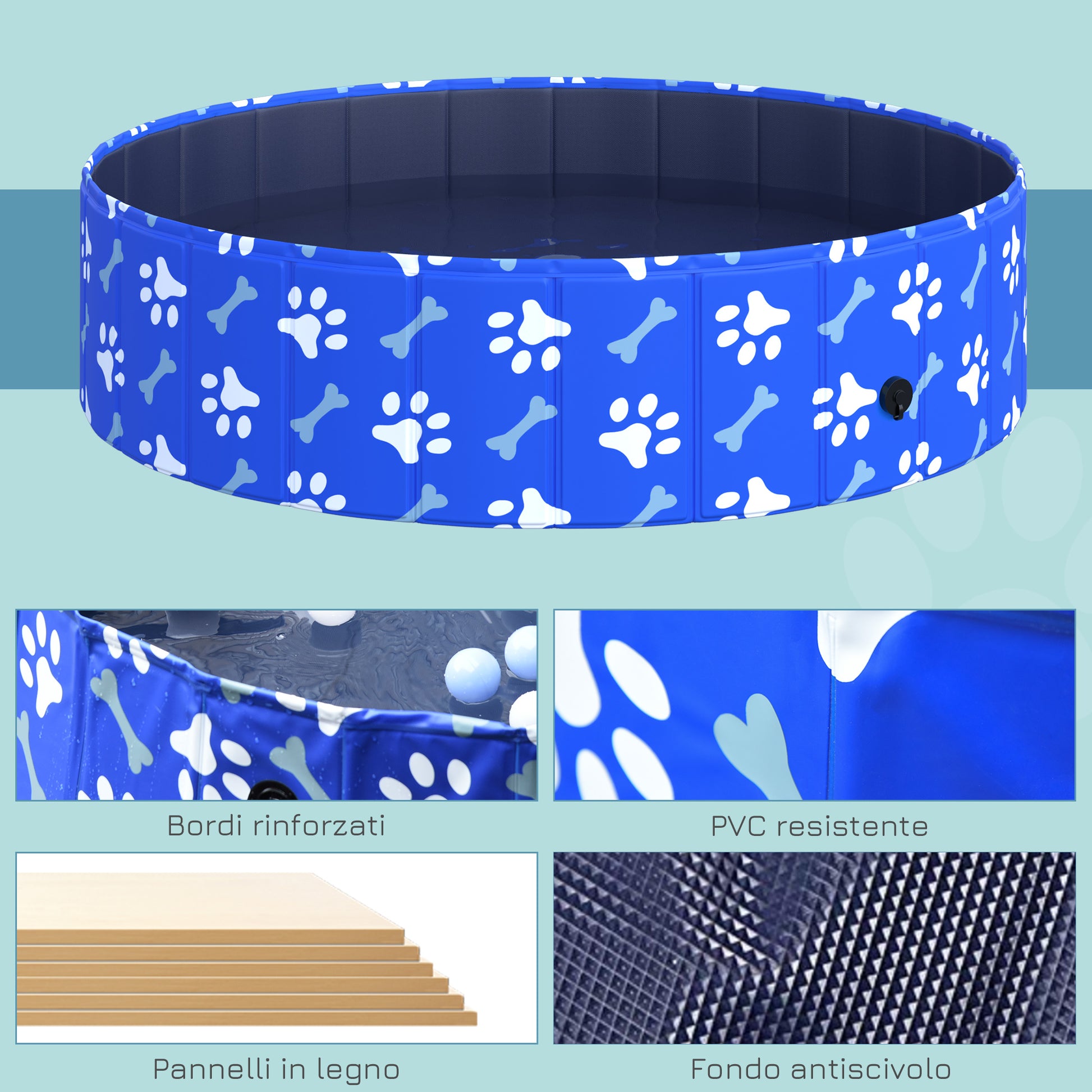 Medium Size Dog Pool 65kg in Hard Plastic and Non-Slip for Garden or Indoor, Blue Φ120x30cm