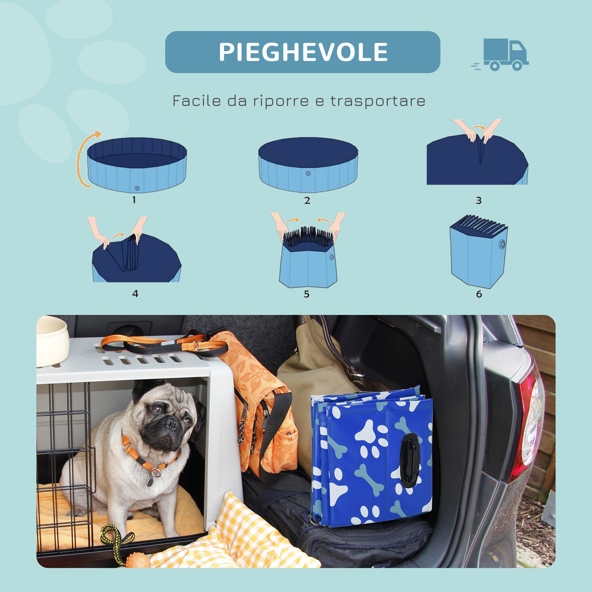 Medium Size Dog Pool 65kg in Hard Plastic and Non-Slip for Garden or Indoor, Blue Φ120x30cm
