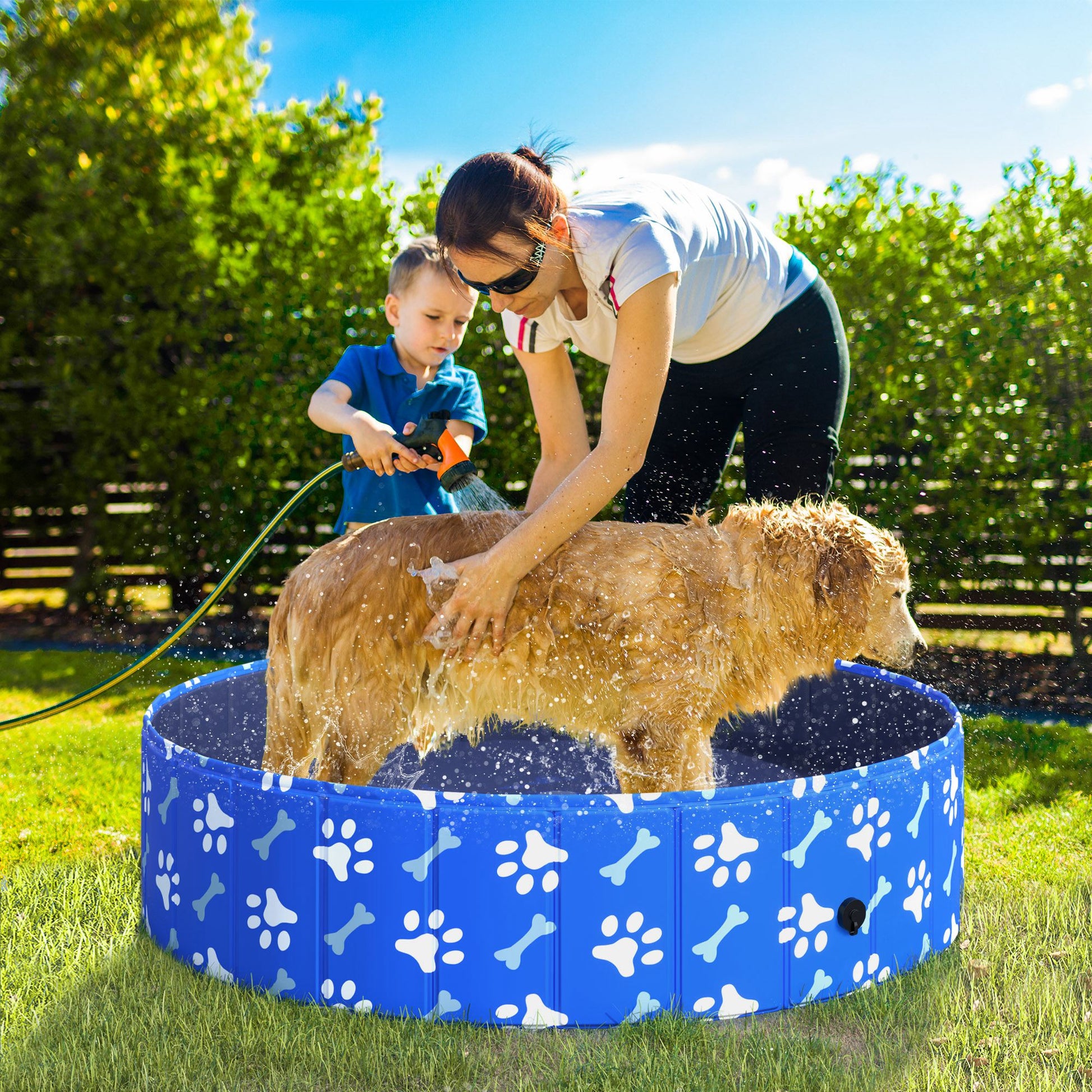 Medium Size Dog Pool 65kg in Hard Plastic and Non-Slip for Garden or Indoor, Blue Φ120x30cm