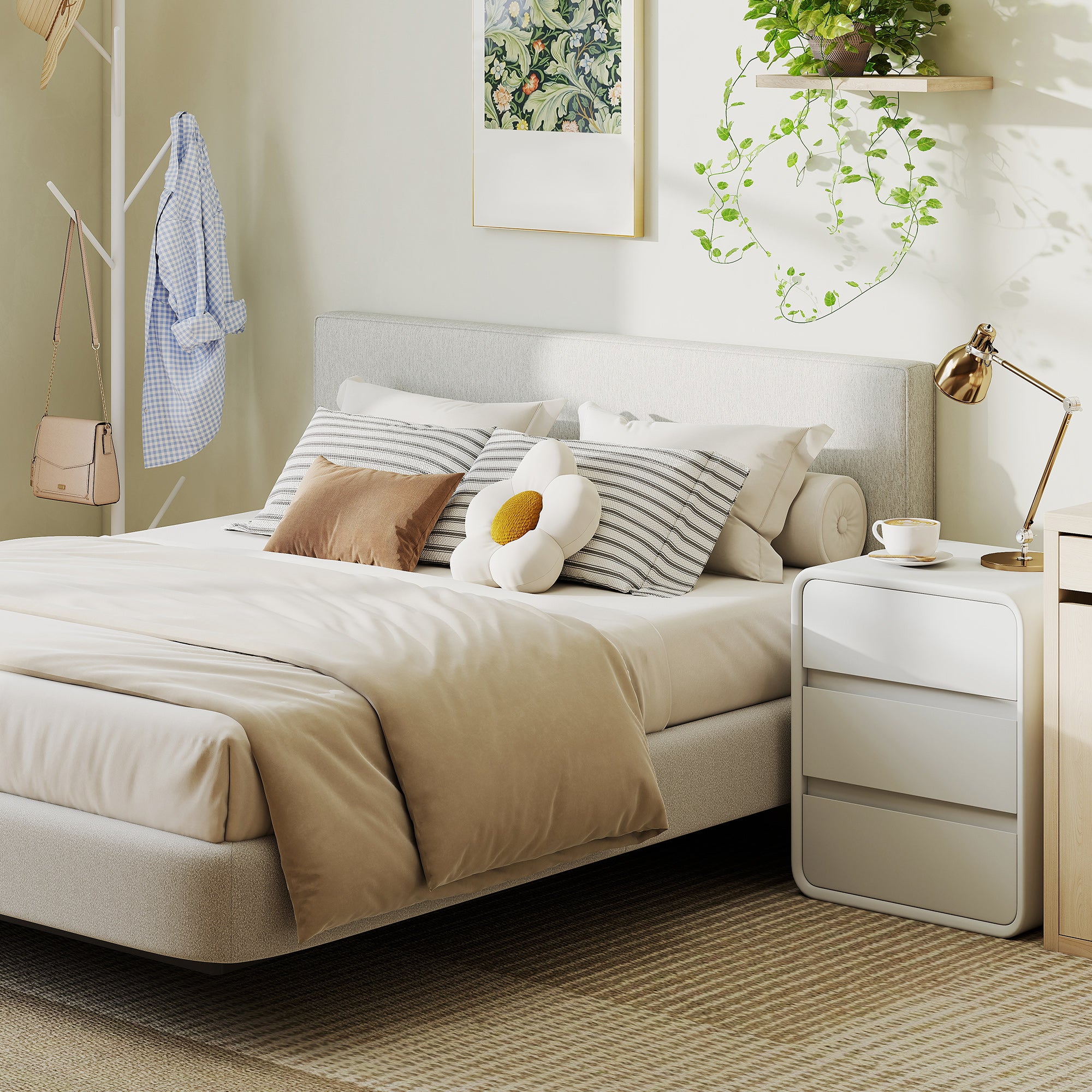 Linen-Effect Padded Floating Headboard, 63 x 24 in (Cream)