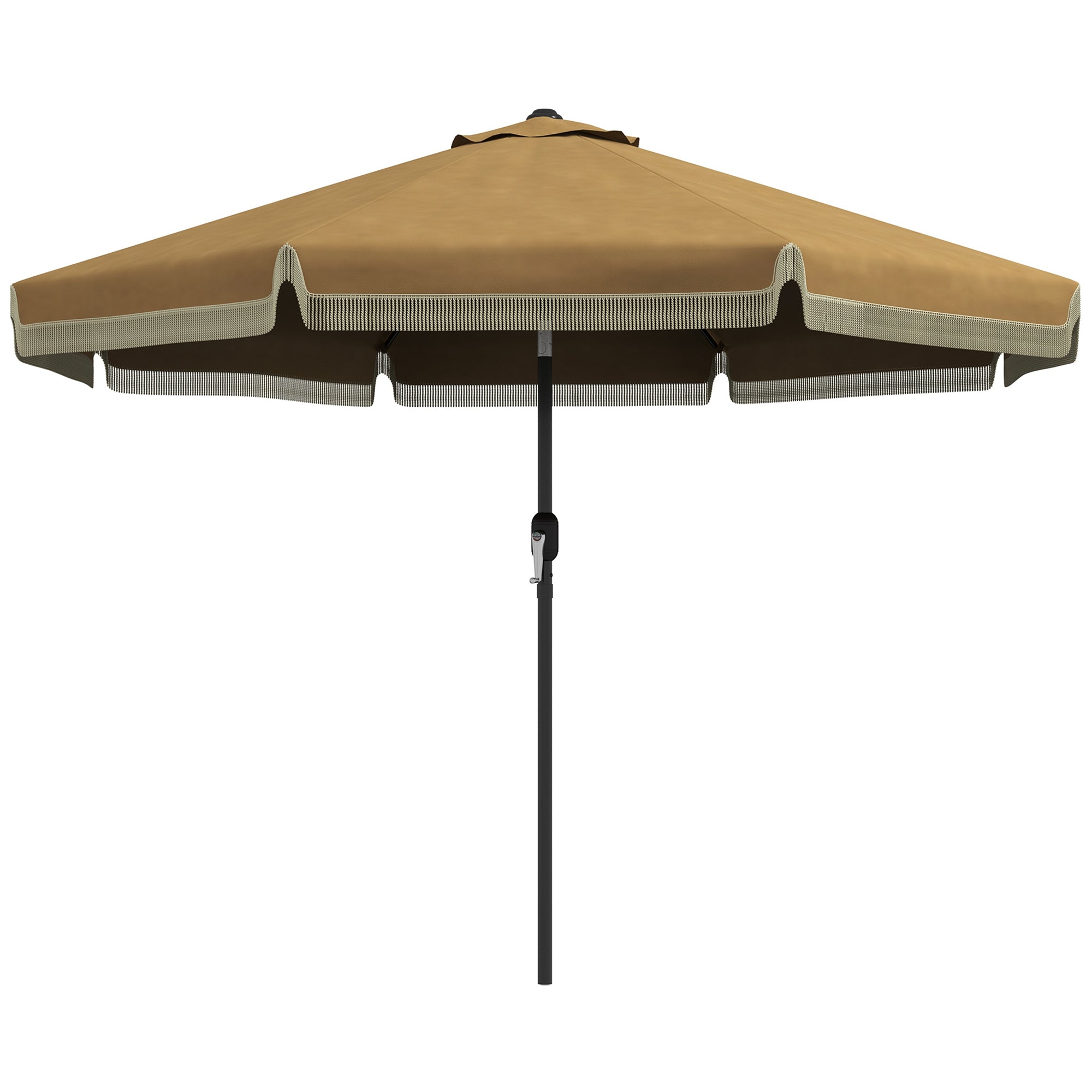 Sun Umbrella, Ø265 cm Patio Umbrella with Fringe, Tiltable Beach Umbrella with 8 Ribs, for Garden, Balcony, Khaki