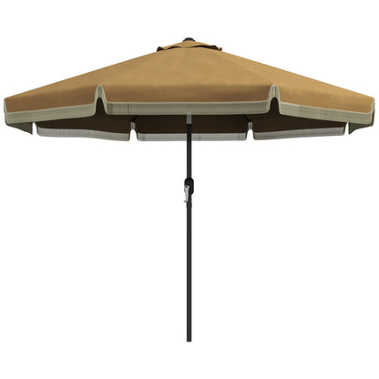 Sun Umbrella, Ø265 cm Patio Umbrella with Fringe, Tiltable Beach Umbrella with 8 Ribs, for Garden, Balcony, Khaki