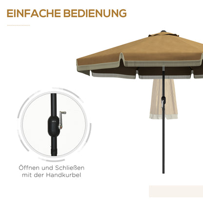 Sun Umbrella, Ø265 cm Patio Umbrella with Fringe, Tiltable Beach Umbrella with 8 Ribs, for Garden, Balcony, Khaki