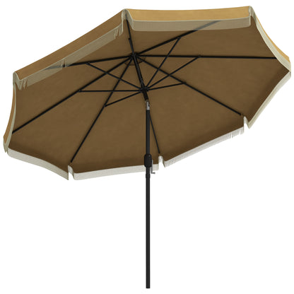 Sun Umbrella, Ø265 cm Patio Umbrella with Fringe, Tiltable Beach Umbrella with 8 Ribs, for Garden, Balcony, Khaki