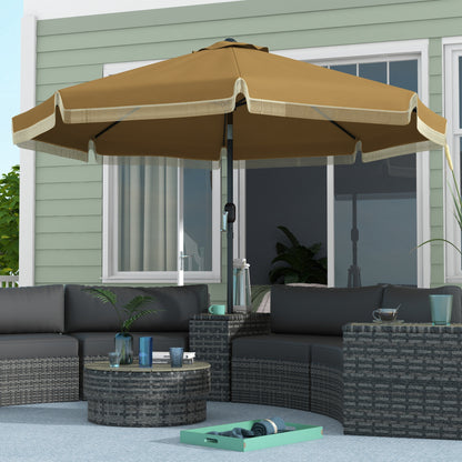 Sun Umbrella, Ø265 cm Patio Umbrella with Fringe, Tiltable Beach Umbrella with 8 Ribs, for Garden, Balcony, Khaki