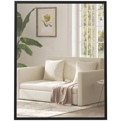 Rectangular Wall Mirror 27.6 x 35.4 in (70 x 90 cm), Black Wood Frame — Ideal for Bathroom, Living Room or Bedroom