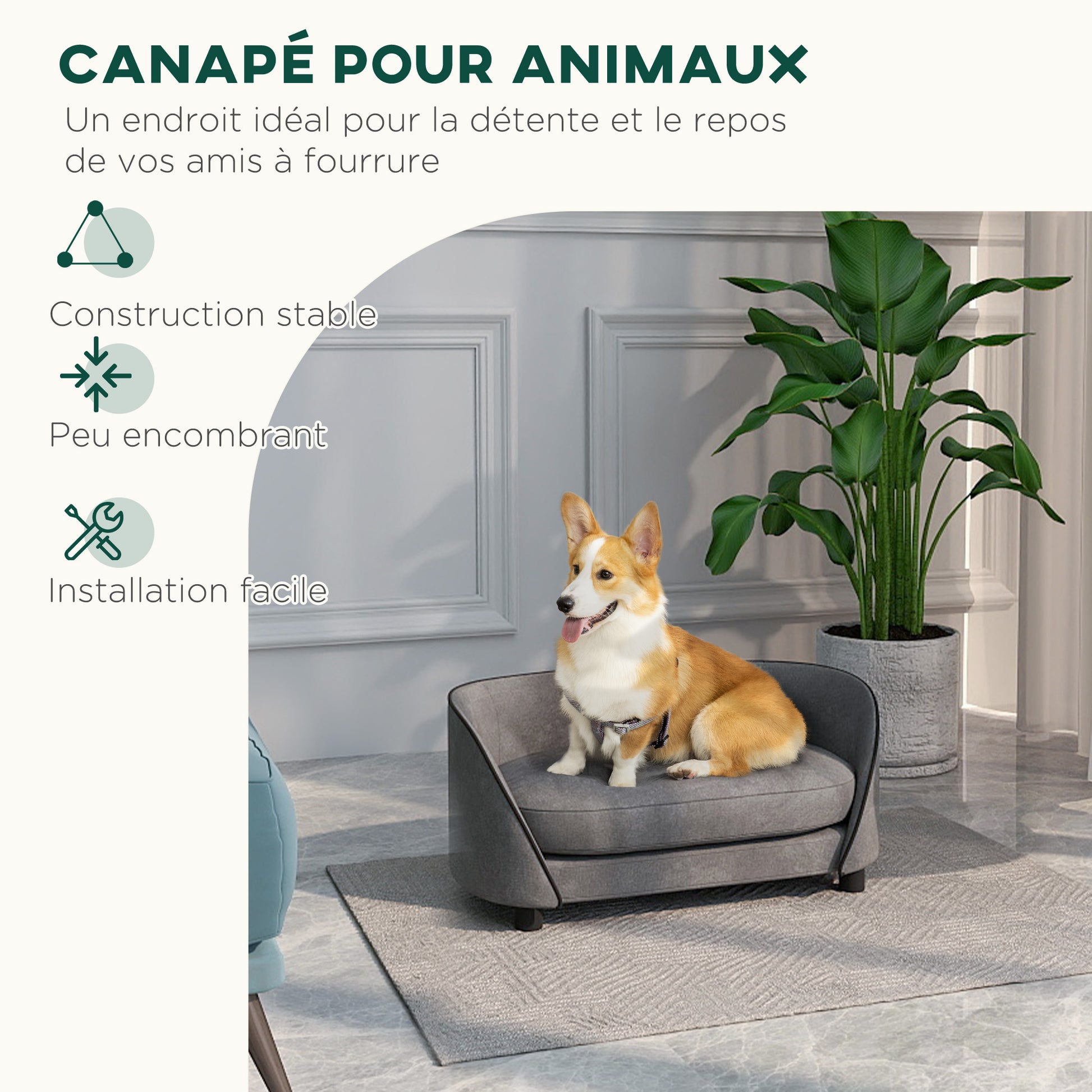 Dog Sofa, Cat Sofa, Soft Cushion, Removable and Washable Cover, Dutch Velvet Covering, for Small to Medium-Sized Dogs, Gray