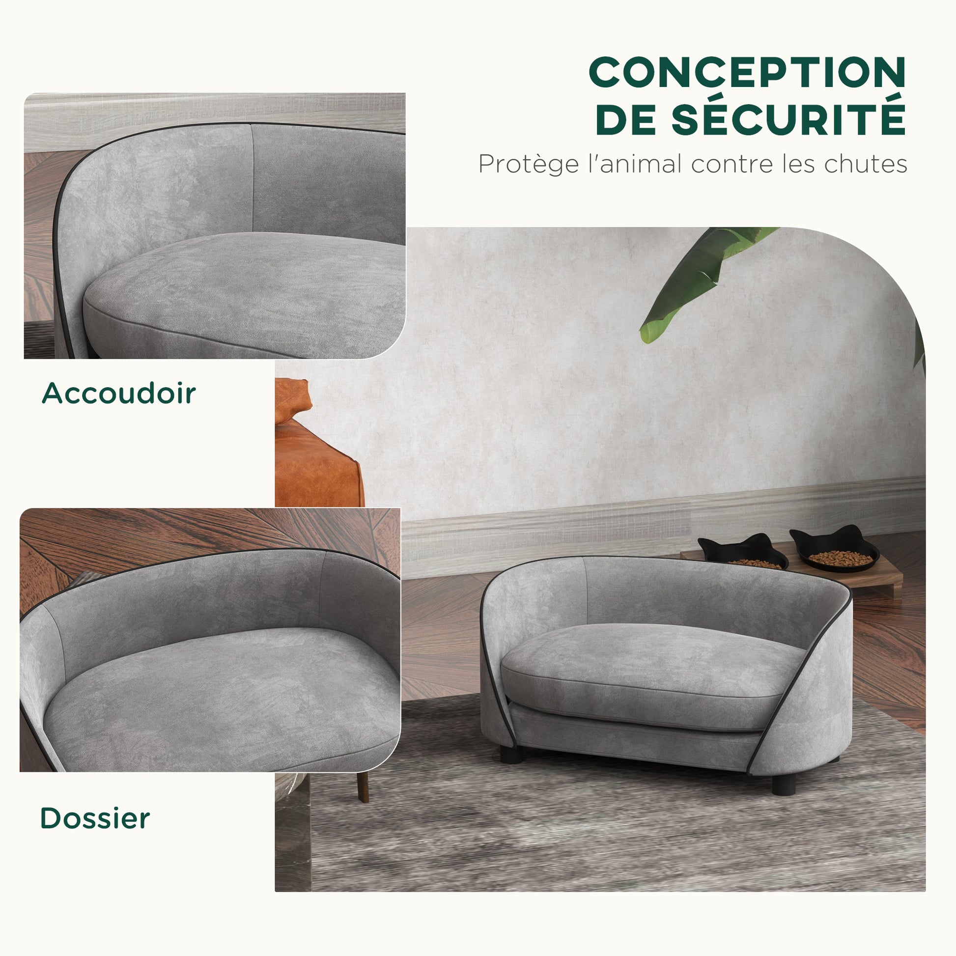 Dog Sofa, Cat Sofa, Soft Cushion, Removable and Washable Cover, Dutch Velvet Covering, for Small to Medium-Sized Dogs, Gray