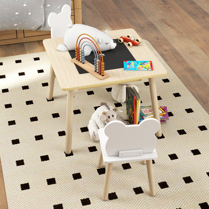Kids' Table with 2 Chairs — Children's Seating Set with Storage, Flip & Removable Tabletop, Bear-Back Chairs, Natural Wood (Ages 3–6)