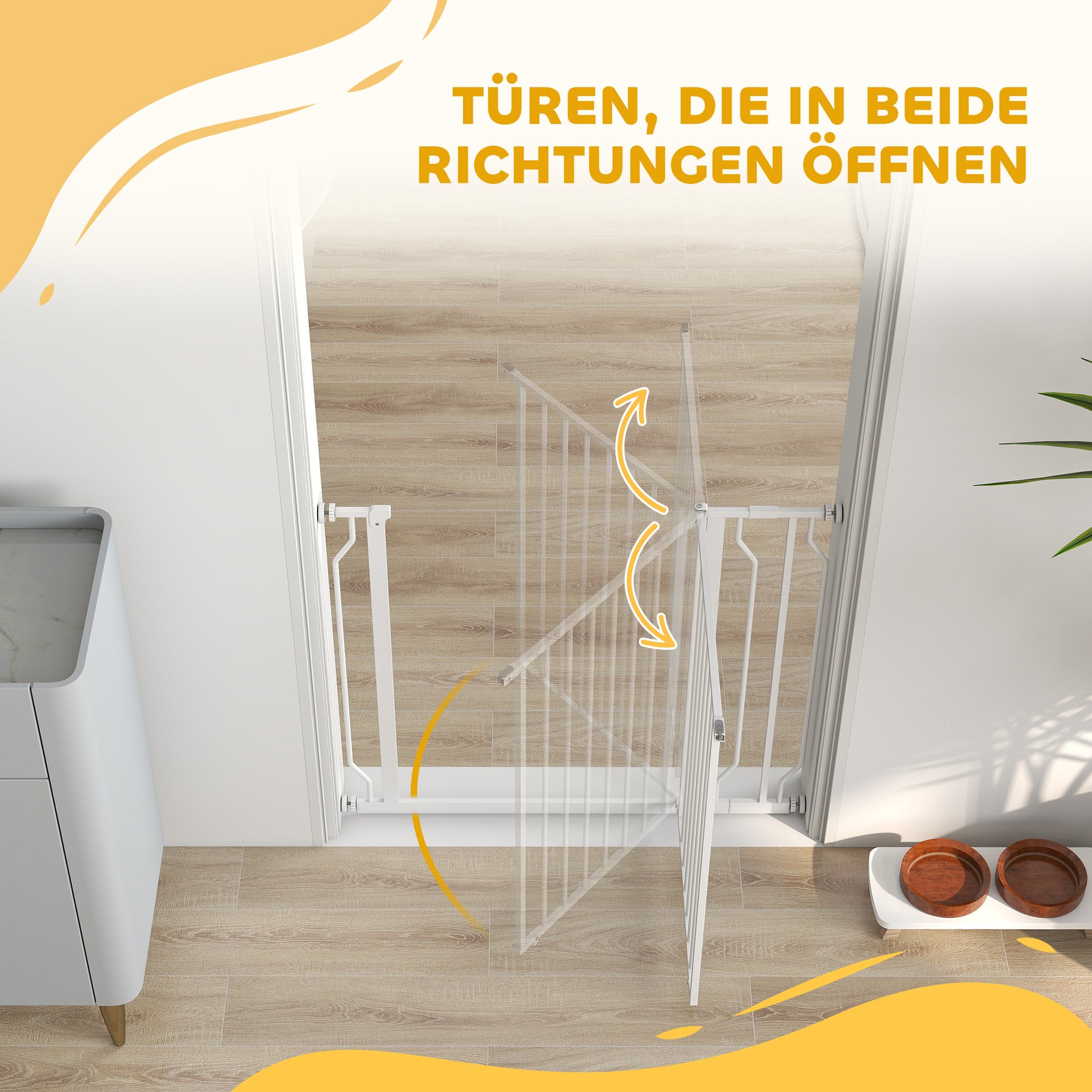 Door Guard Stair Protection Gate with 10 cm Extension Door Barrier without Drilling Stair Gate for Widths 75-95 cm Swivelable on Both Sides Steel White