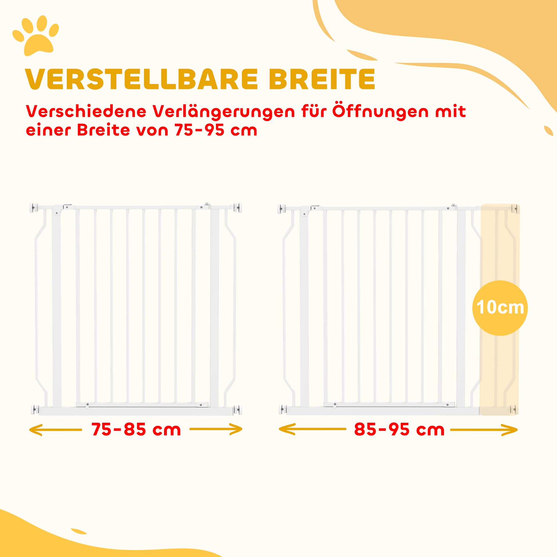 Door Guard Stair Protection Gate with 10 cm Extension Door Barrier without Drilling Stair Gate for Widths 75-95 cm Swivelable on Both Sides Steel White