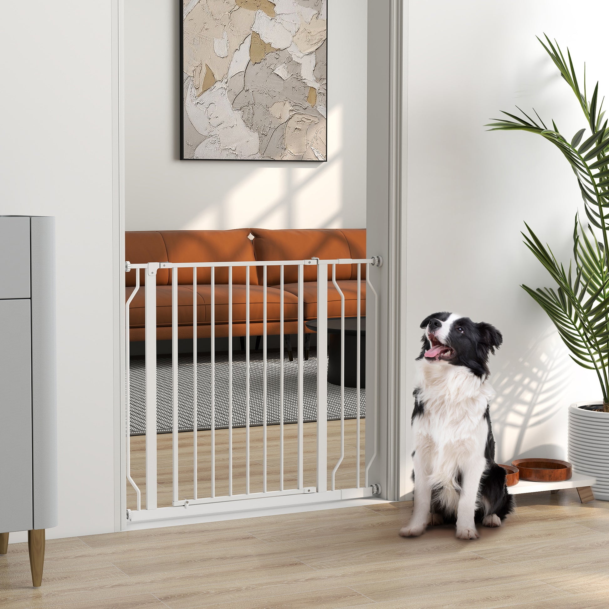 Door Guard Stair Protection Gate with 10 cm Extension Door Barrier without Drilling Stair Gate for Widths 75-95 cm Swivelable on Both Sides Steel White