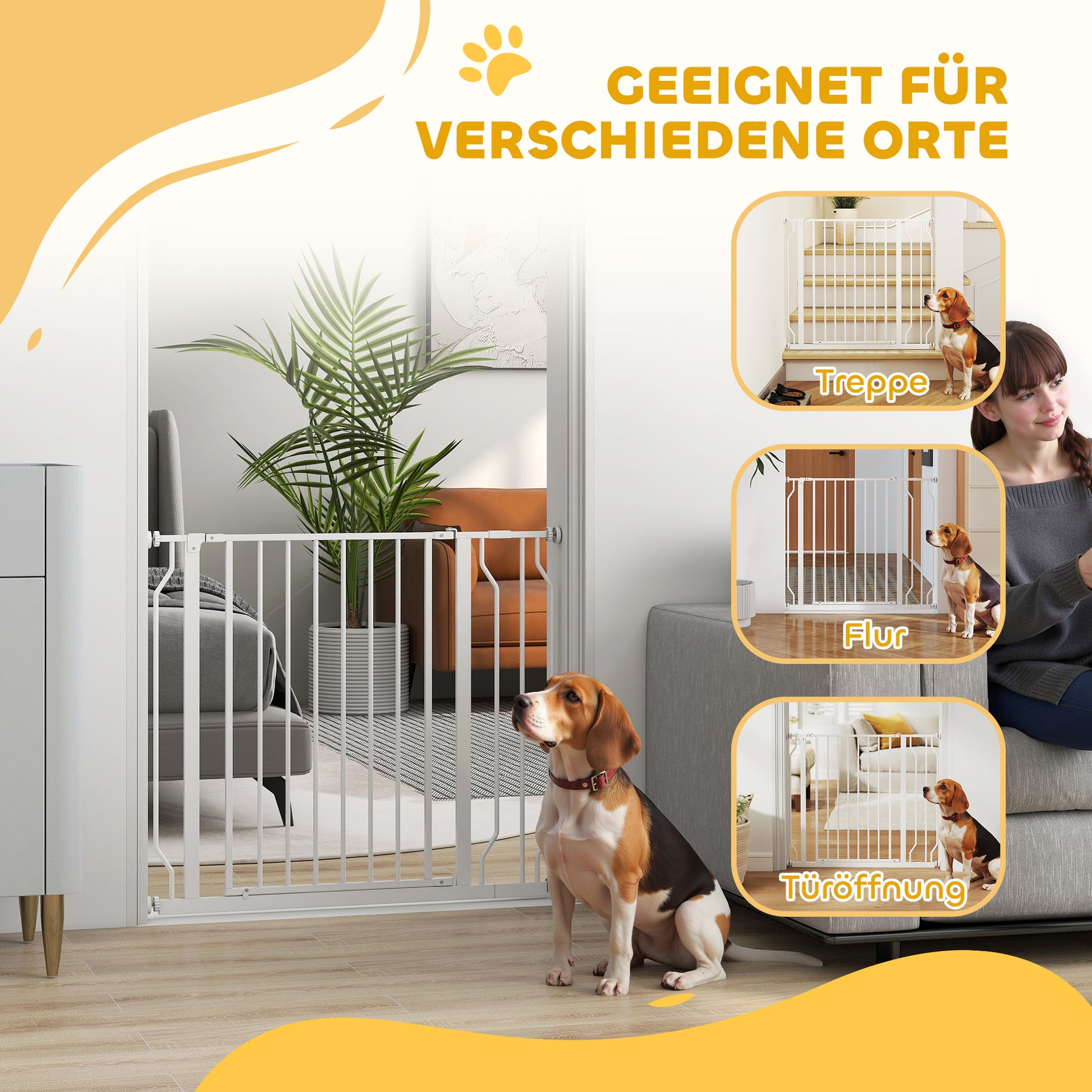 Door Guard Stair Protection Gate with 10 cm Extension Door Barrier without Drilling Stair Gate for Widths 75-95 cm Swivelable on Both Sides Steel White