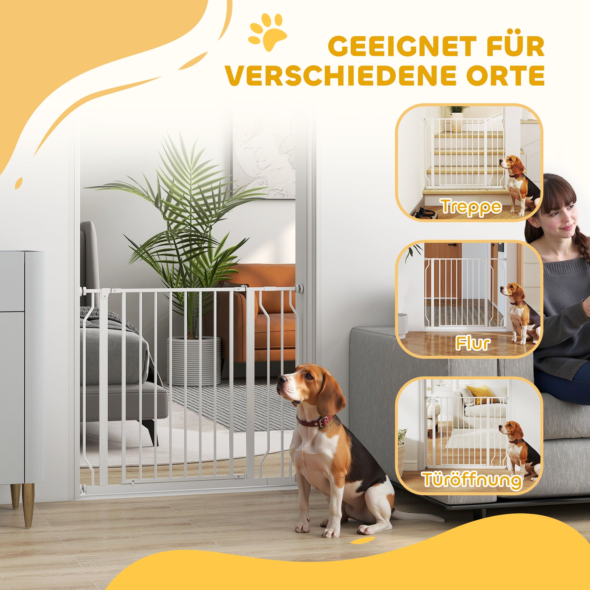Door Guard Stair Protection Gate with 10 cm Extension Door Barrier without Drilling Stair Gate for Widths 75-95 cm Swivelable on Both Sides Steel White