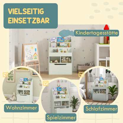 Children's Bookshelf Kids shelf with Drawer, 3 Shelves, and 2 Open Shelves, Storage Rack for Kids' Room, Playroom, Light Green, 60 x 29.9 x 90 cm