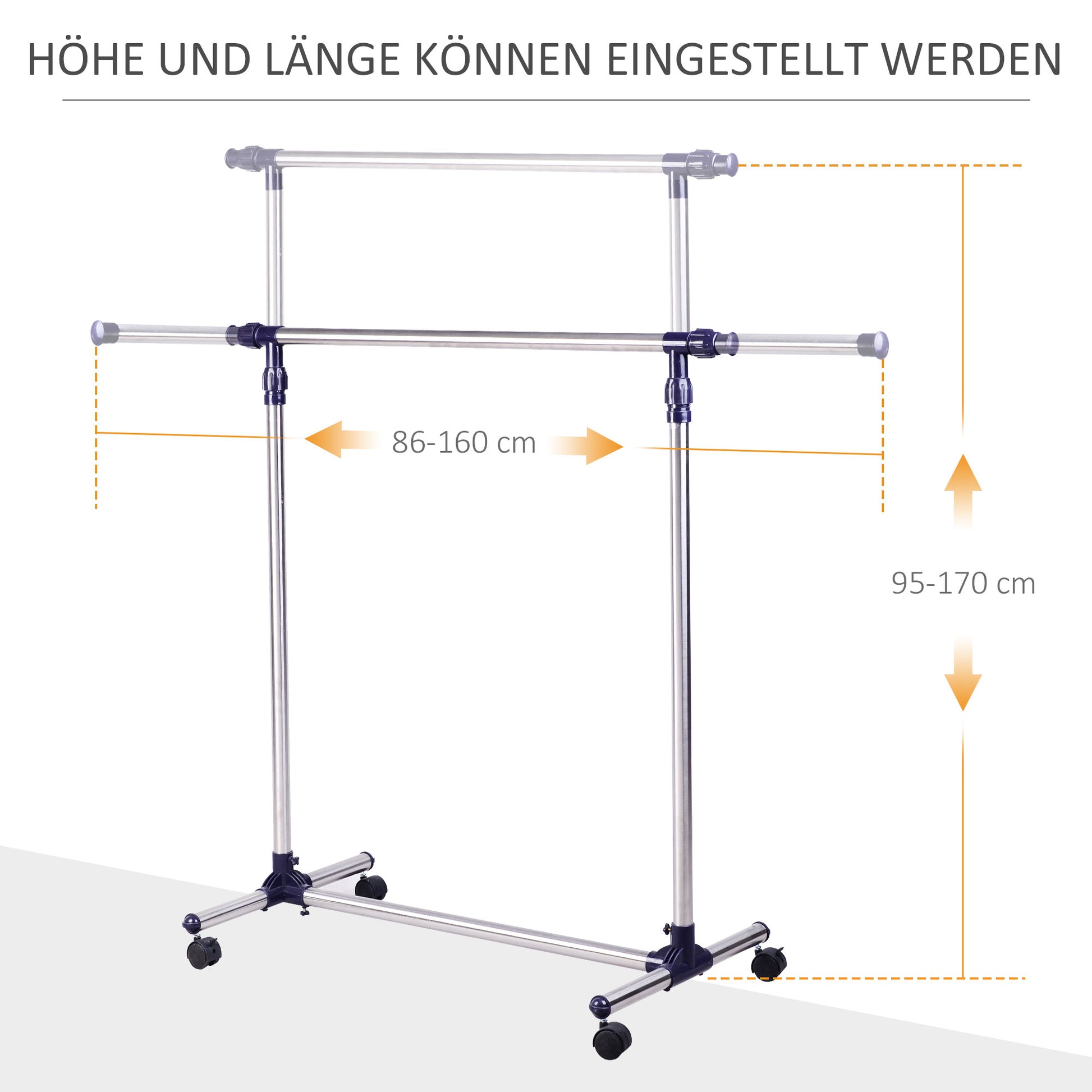 Coat Rack Clothes Rack with Wheels Height Adjustable and Extendable Clothes Rail Clothes Horse Freestanding Wardrobe for Entryway Stainless Steel 86 x 45 x 95 cm
