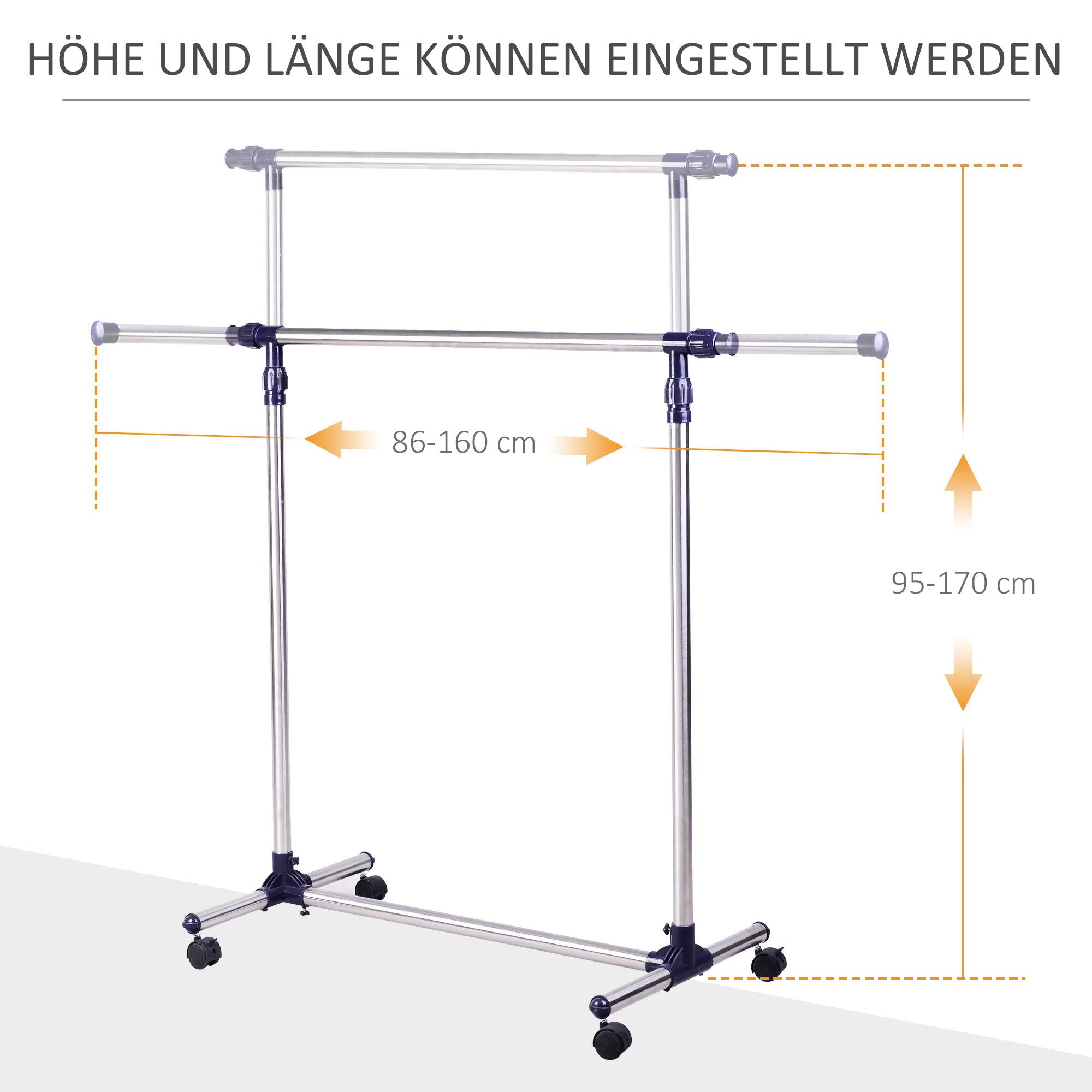 Coat Rack Clothes Rack with Wheels Height Adjustable and Extendable Clothes Rail Clothes Horse Freestanding Wardrobe for Entryway Stainless Steel 86 x 45 x 95 cm