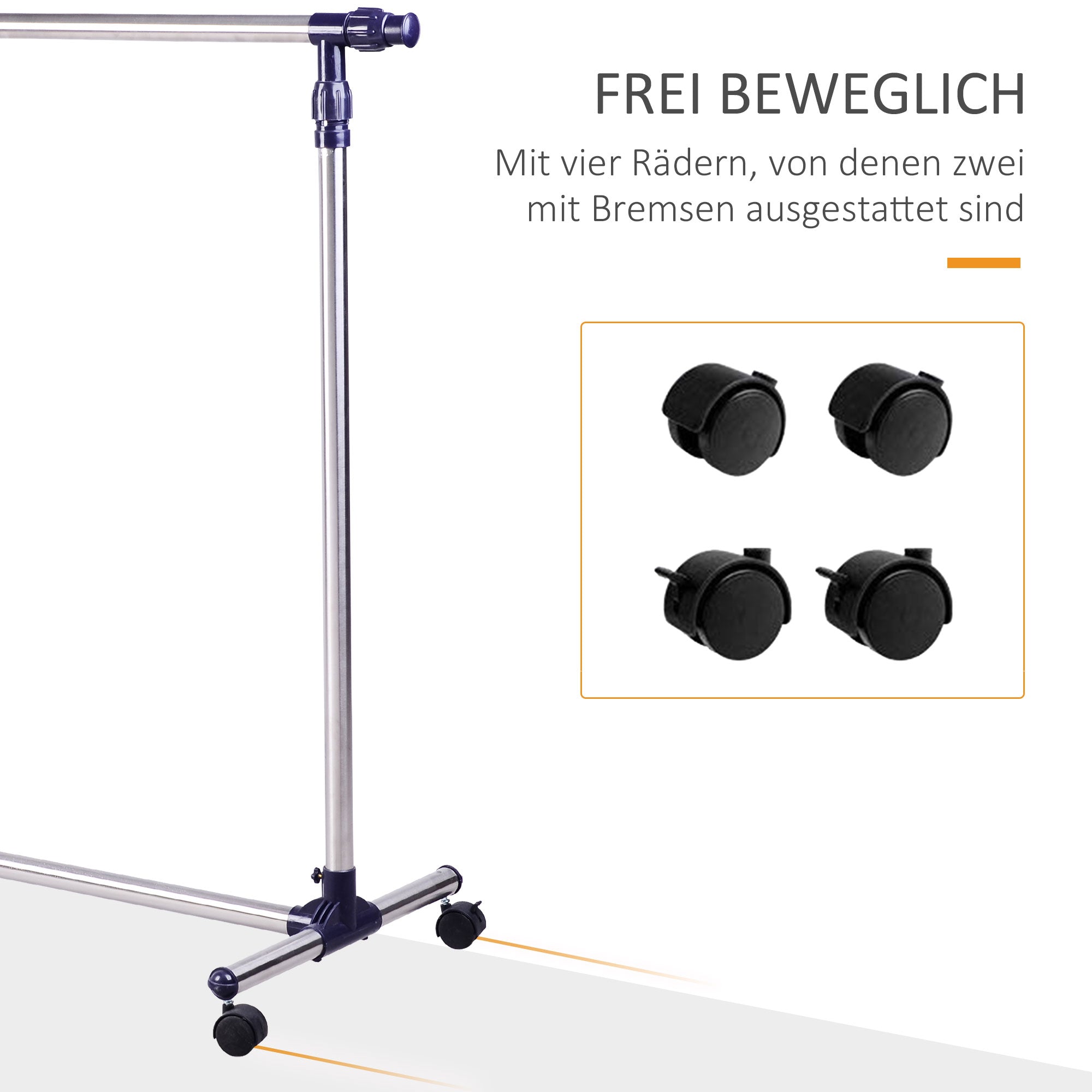 Coat Rack Clothes Rack with Wheels Height Adjustable and Extendable Clothes Rail Clothes Horse Freestanding Wardrobe for Entryway Stainless Steel 86 x 45 x 95 cm
