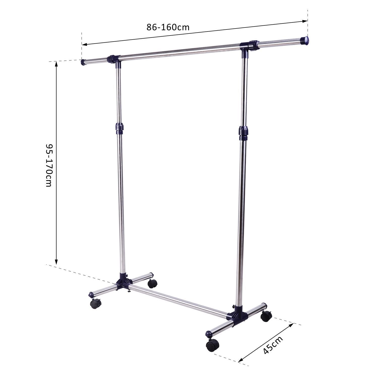 Coat Rack Clothes Rack with Wheels Height Adjustable and Extendable Clothes Rail Clothes Horse Freestanding Wardrobe for Entryway Stainless Steel 86 x 45 x 95 cm