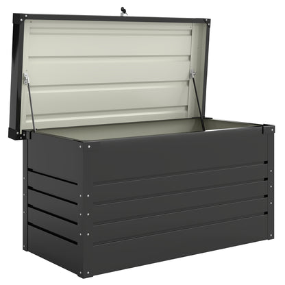 450L Metal Garden Storage Box — Lockable, Water-Resistant Cushion Chest with Double-Wall Lid & Gloves, 47.2×24.0×24.4 in (120×61×62 cm), Gray