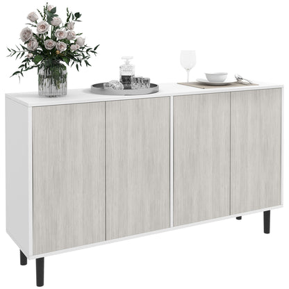 Buffet Kitchen Storage Cabinet with 2 Double Door Cabinets with Height-Adjustable Shelves, 121 x 37 x 75 cm, White and Woodgrain Gray