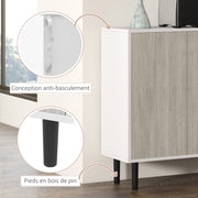 Buffet Kitchen Storage Cabinet with 2 Double Door Cabinets with Height-Adjustable Shelves, 121 x 37 x 75 cm, White and Woodgrain Gray