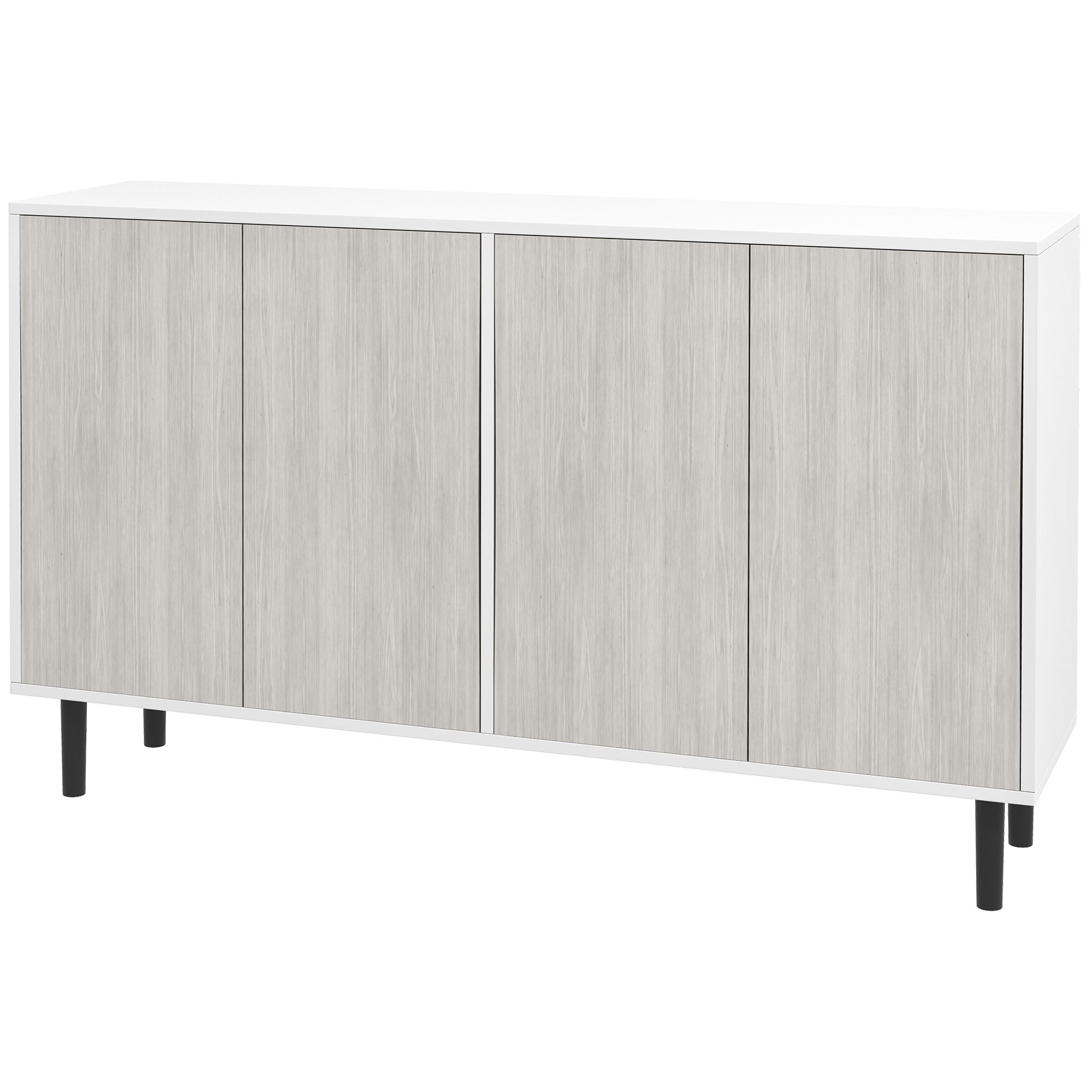 Buffet Kitchen Storage Cabinet with 2 Double Door Cabinets with Height-Adjustable Shelves, 121 x 37 x 75 cm, White and Woodgrain Gray
