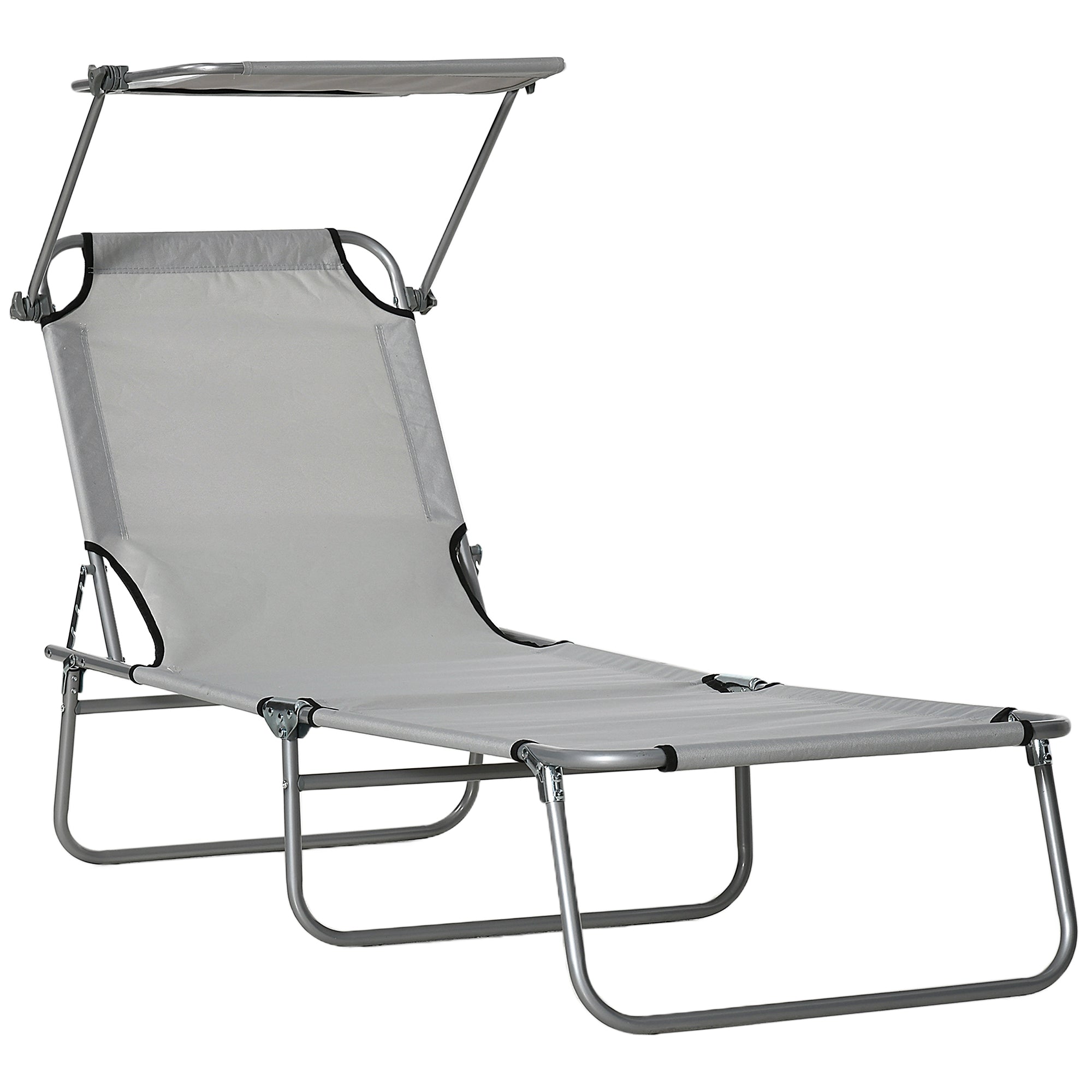 Folding Lounge Chair Outdoor Garden Recliner with Adjustable Canopy Removable Sun Shade Adjustable Backrest in 4 Levels for Terrace Pool Patio 187x58x36 cm Light Gray