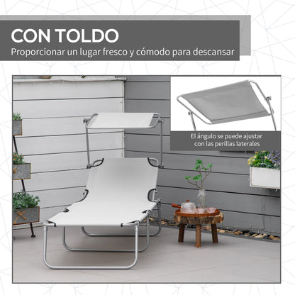 Folding Lounge Chair Outdoor Garden Recliner with Adjustable Canopy Removable Sun Shade Adjustable Backrest in 4 Levels for Terrace Pool Patio 187x58x36 cm Light Gray
