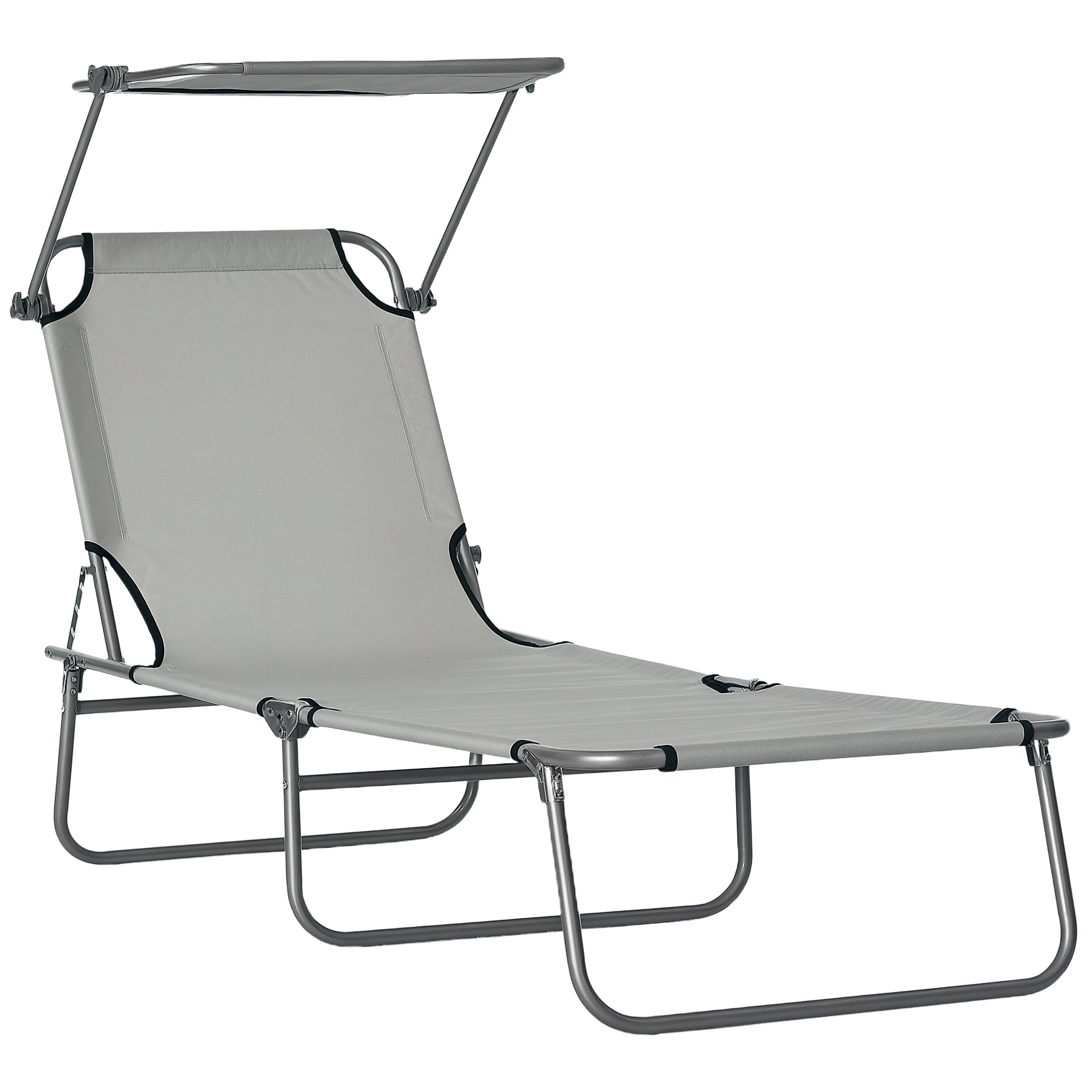 Folding Lounge Chair Outdoor Garden Recliner with Adjustable Canopy Removable Sun Shade Adjustable Backrest in 4 Levels for Terrace Pool Patio 187x58x36 cm Light Gray
