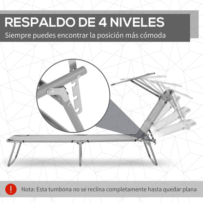 Folding Lounge Chair Outdoor Garden Recliner with Adjustable Canopy Removable Sun Shade Adjustable Backrest in 4 Levels for Terrace Pool Patio 187x58x36 cm Light Gray