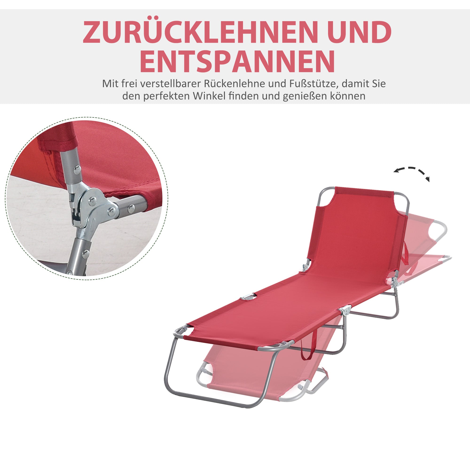 Foldable Sun Lounger Garden Lounger, Lounger Chair with 5-Position Adjustable Backrest, Weatherproof Camping Lounger, Garden Chair up to 120 kg load capacity, for Garden Holiday Outdoor Beach Pool, Burgundy