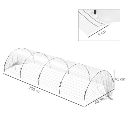 Garden Hoops for Greenhouse, Tunnel Greenhouse Arches with Net Cover, Flexible Arches and Fixing Clips, 200x80x41 cm, White