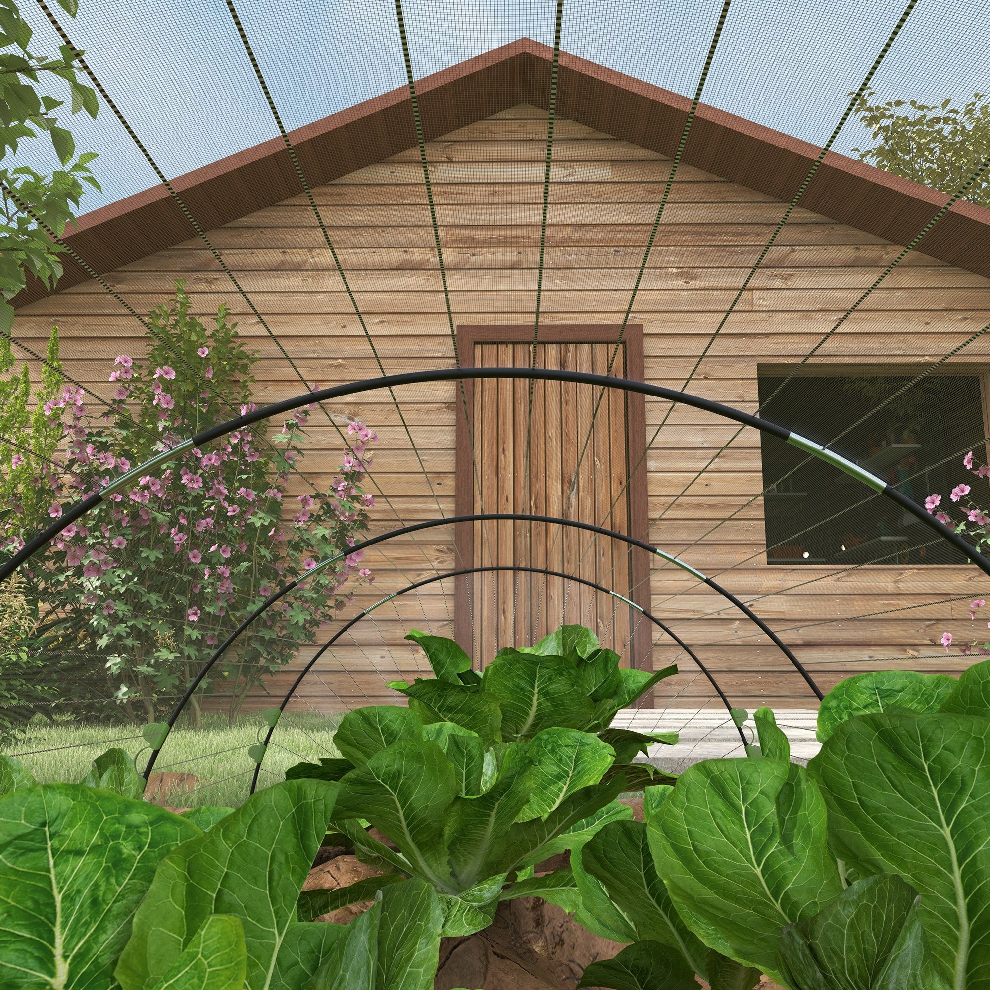Garden Hoops for Greenhouse, Tunnel Greenhouse Arches with Net Cover, Flexible Arches and Fixing Clips, 200x80x41 cm, White
