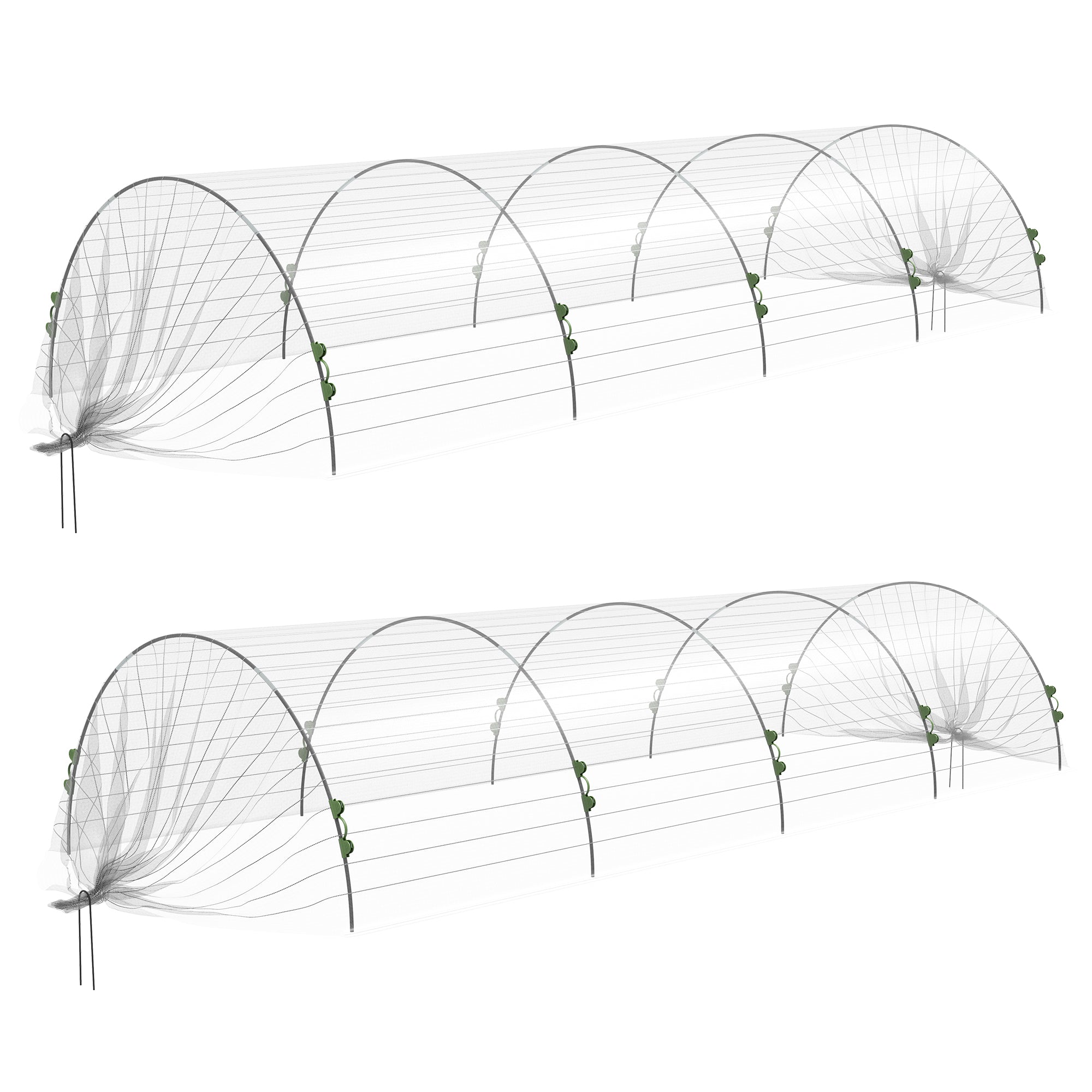 Garden Hoops for Greenhouse, Tunnel Greenhouse Arches with Net Cover, Flexible Arches and Fixing Clips, 200x80x41 cm, White