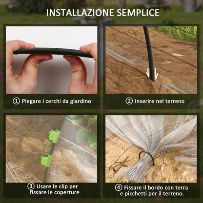 Garden Hoops for Greenhouse, Tunnel Greenhouse Arches with Net Cover, Flexible Arches and Fixing Clips, 200x80x41 cm, White