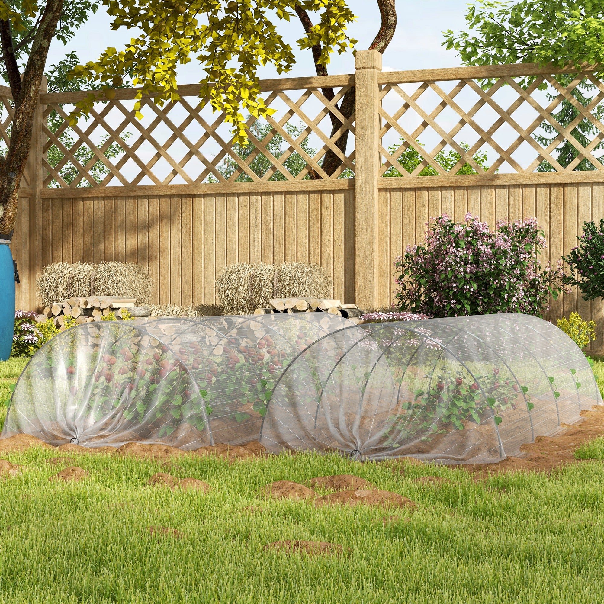 Garden Hoops for Greenhouse, Tunnel Greenhouse Arches with Net Cover, Flexible Arches and Fixing Clips, 200x80x41 cm, White