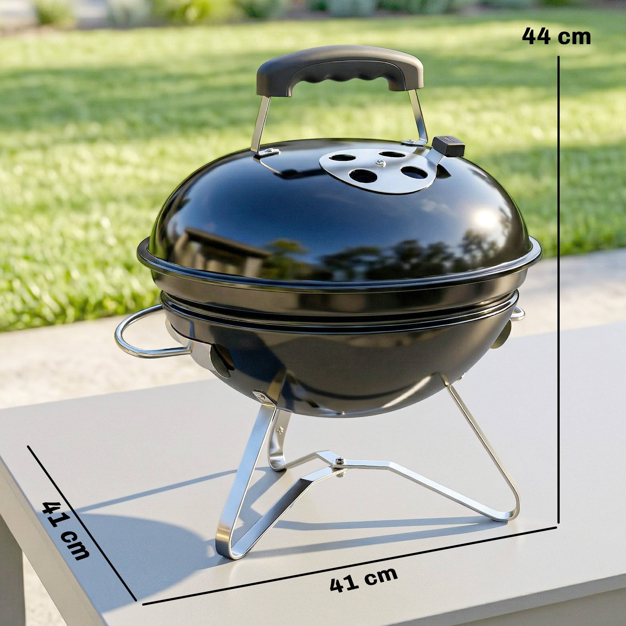 Portable Charcoal Grill, Round Charcoal Barbecue with Lid Stand, Cooking Grate, Adjustable Vents, for Balcony, Picnic, Camping, Ø41 x 44 cm, Black