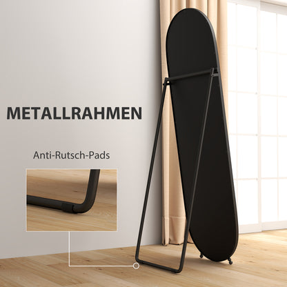 Full-Length Mirror, 160 x 40 cm Wall Mirror with Stand, Metal Frame, Oval Floor Mirror for Living Room, Bedroom, Black