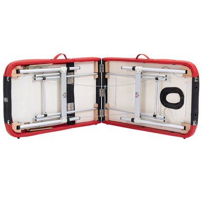 Folding and Portable Massage Table 210x81x62-85 cm Height Adjustable with Headrest and Armrest for Tattoo Physiotherapy Black and Red