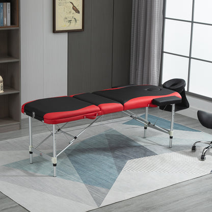 Folding and Portable Massage Table 210x81x62-85 cm Height Adjustable with Headrest and Armrest for Tattoo Physiotherapy Black and Red