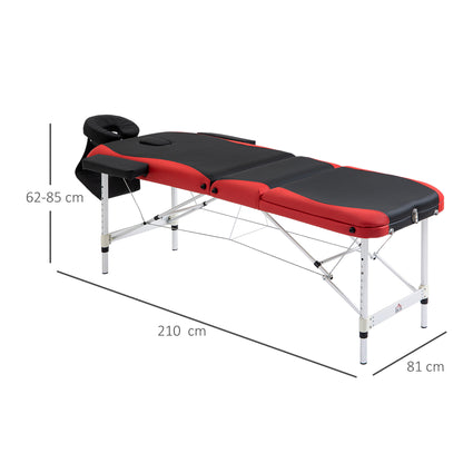 Folding and Portable Massage Table 210x81x62-85 cm Height Adjustable with Headrest and Armrest for Tattoo Physiotherapy Black and Red