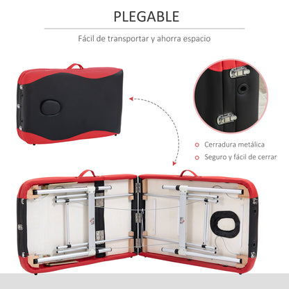 Folding and Portable Massage Table 210x81x62-85 cm Height Adjustable with Headrest and Armrest for Tattoo Physiotherapy Black and Red