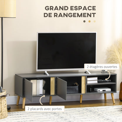 TV Stand TV Bench for up to 55-Inch TV Scandinavian Design 2 Doors 2 Shelves with Cable Management 150 x 35 x 45 cm Dark Grey