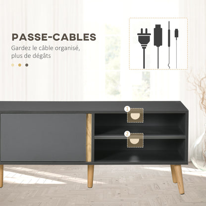TV Stand TV Bench for up to 55-Inch TV Scandinavian Design 2 Doors 2 Shelves with Cable Management 150 x 35 x 45 cm Dark Grey