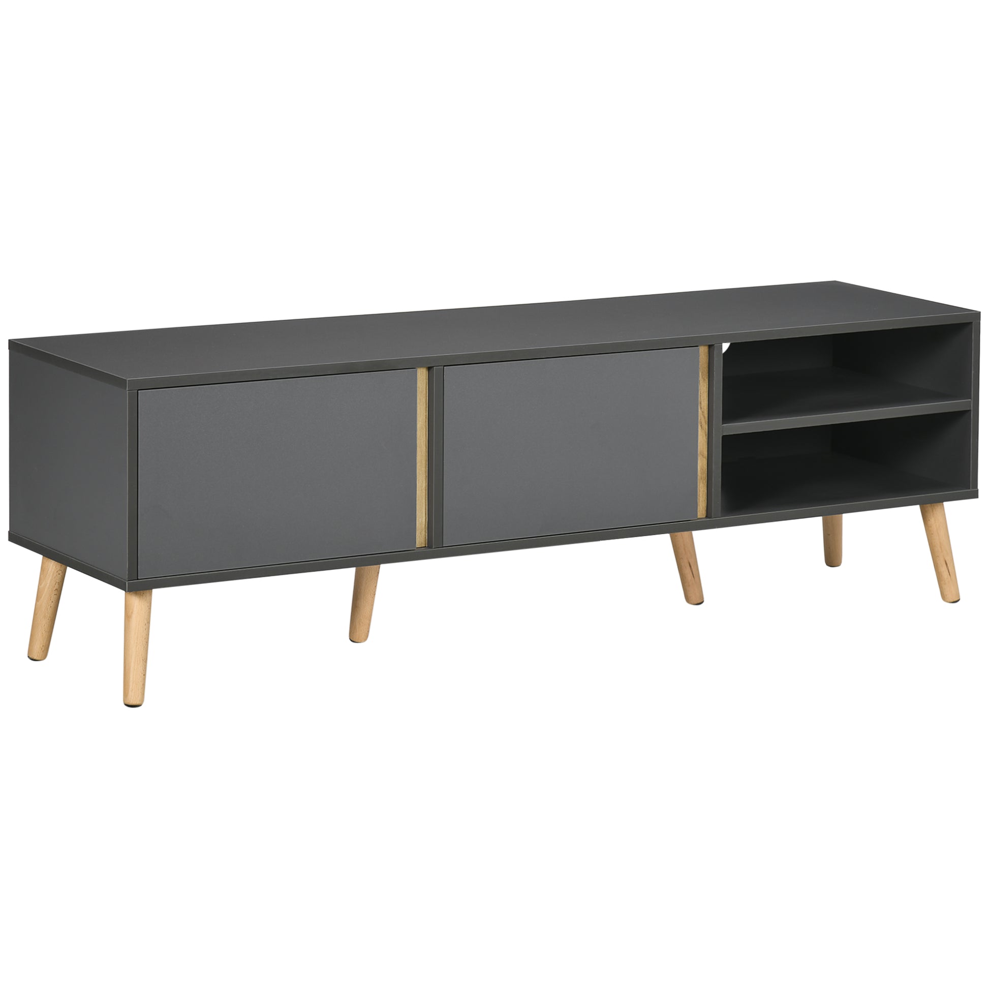 TV Stand TV Bench for up to 55-Inch TV Scandinavian Design 2 Doors 2 Shelves with Cable Management 150 x 35 x 45 cm Dark Grey